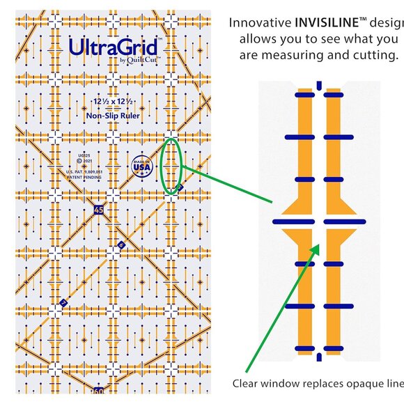 QuiltCut UltraGrid 12½" Square Bonus Non-Slip Quilting Ruler Set - Picture 3 of 4